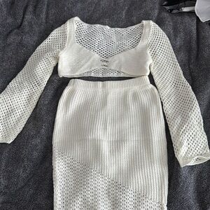 NEW White Knit 2 Piece Cropped long sleeve & Maxi Summer Skirt / Beach Coverup